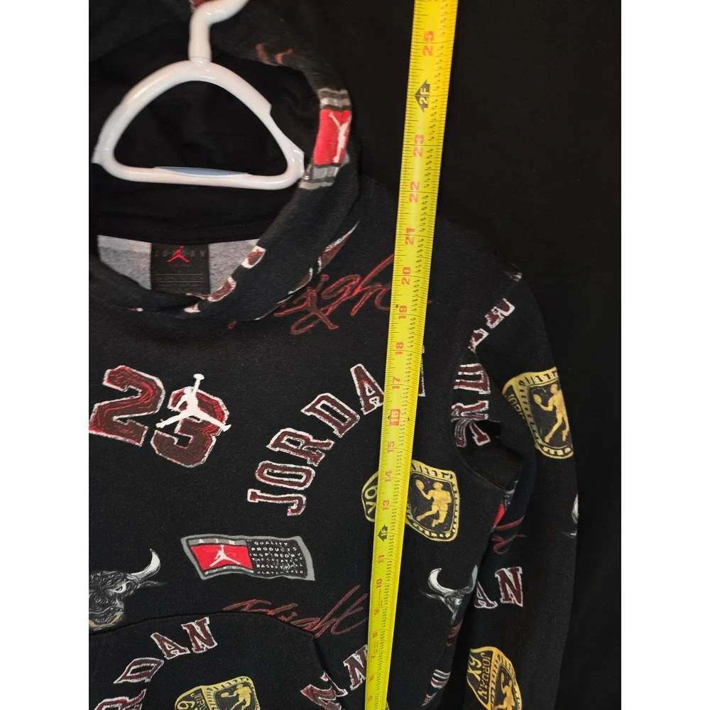 Jordan Youth Black Pullover Hoodie 23 Bulls Logo Jumpman‎ Spellout Size L 12-13